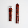 Morellato tiepolo tan coloured alligator grain watch strap laid out flat, showing the texture and length of the leather.