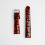 Morellato tiepolo tan coloured alligator grain watch strap laid out flat, showing the texture and length of the leather.