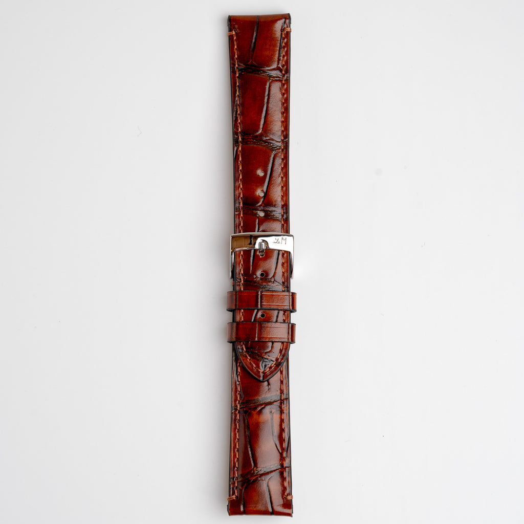 Tiepolo Alligator Grain Tan Watch Strap, buckled up, front view
