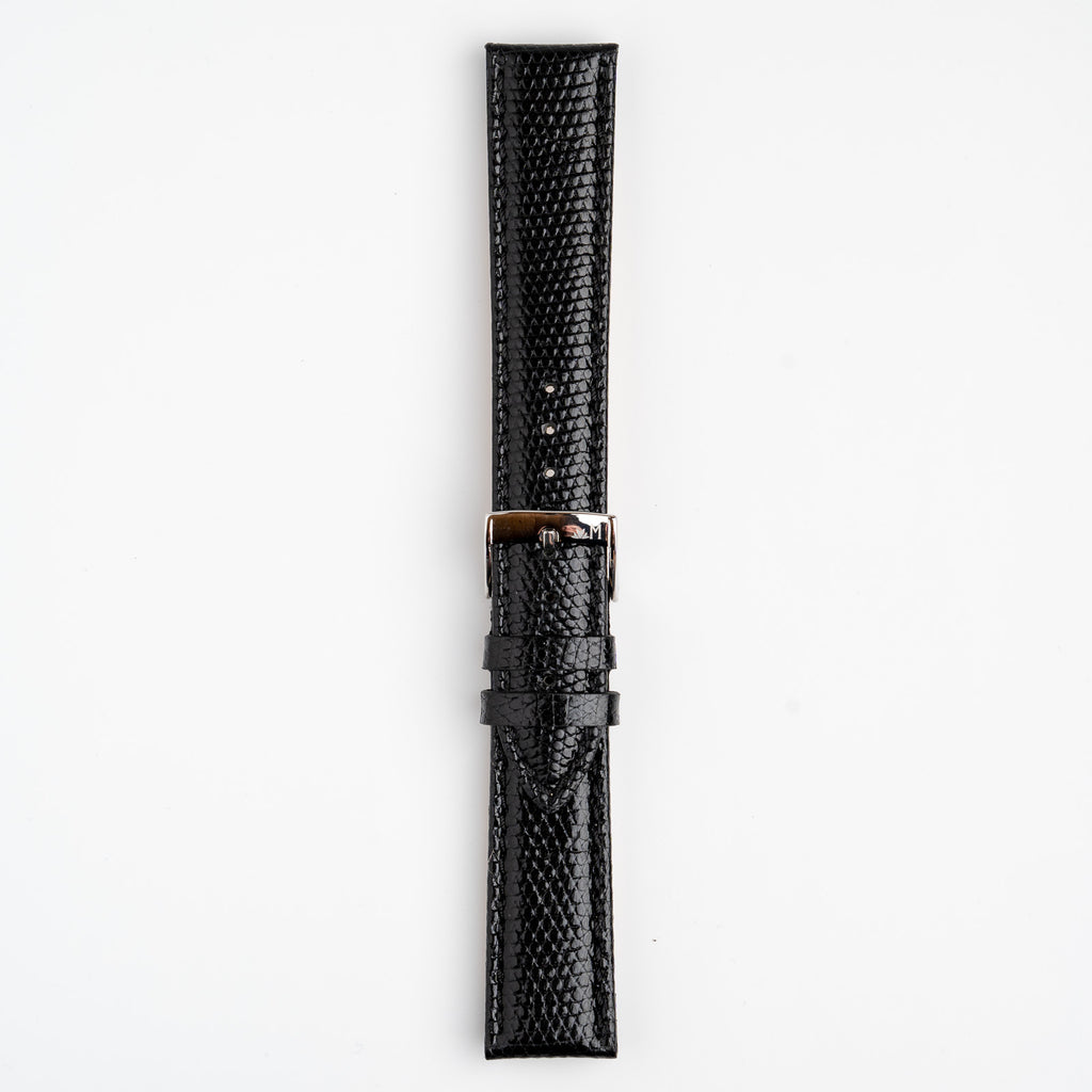 Violino Lizard Black Watch Strap, buckled up, front view