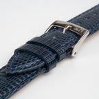 Violino Lizard Blue Watch Strap, close-up of the buckle and keepers