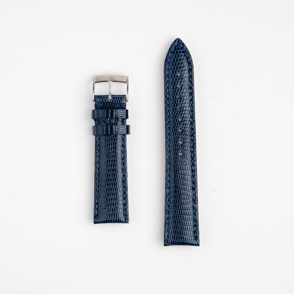 Violino Lizard Blue Watch Strap, both pieces laid flat