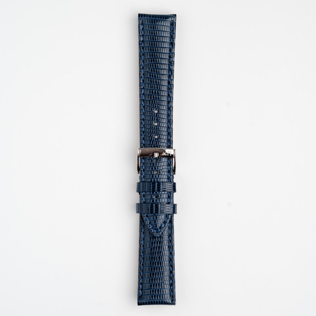 Violino Lizard Blue Watch Strap, buckled up, front view