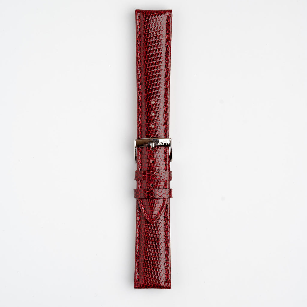 Violino Lizard Burgundy Watch Strap, buckled up, front view
