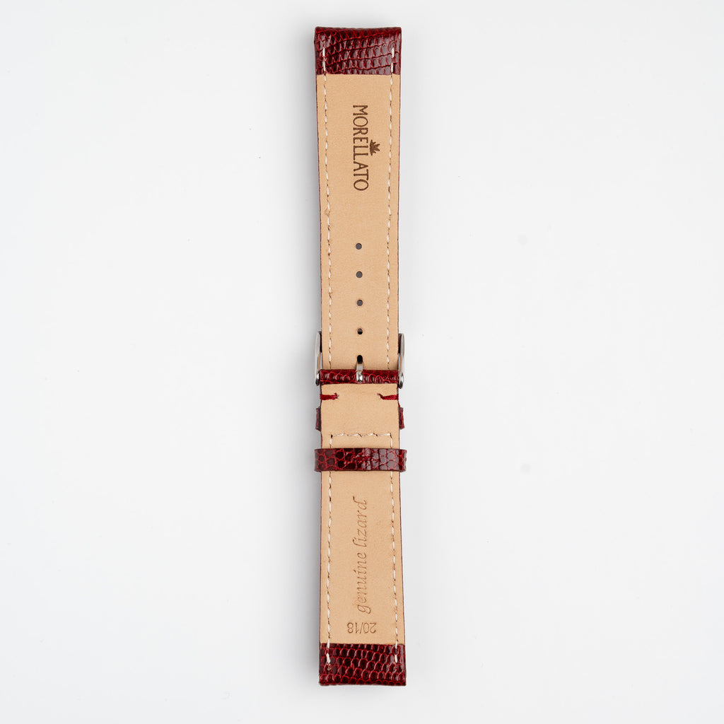 Violino Lizard Burgundy Watch Strap, underside showing the lining