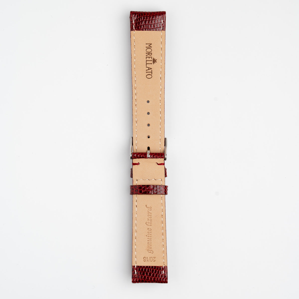 Violino Lizard Burgundy Watch Strap, underside showing the lining