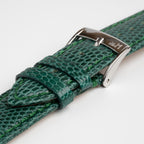 Violino Lizard Green Watch Strap, close-up of the buckle and keepers