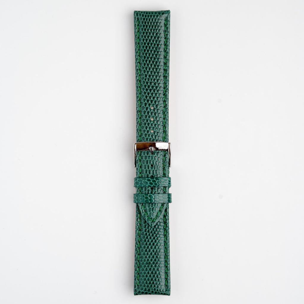 Violino Lizard Green Watch Strap, buckled up, front view