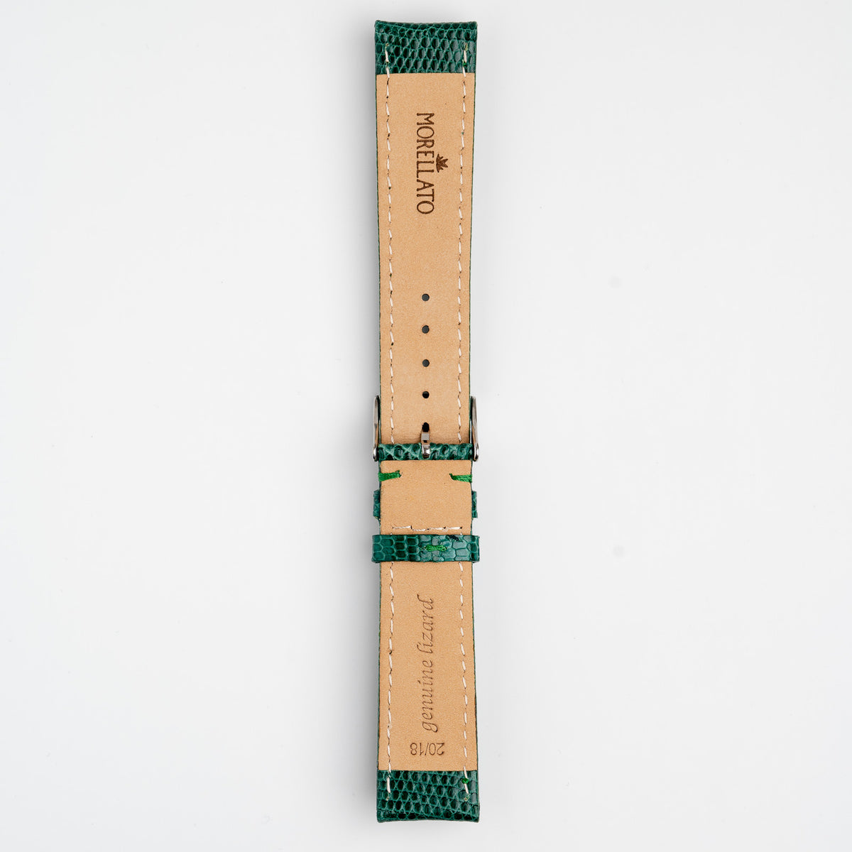 Violino Lizard Green Watch Strap, underside showing the lining