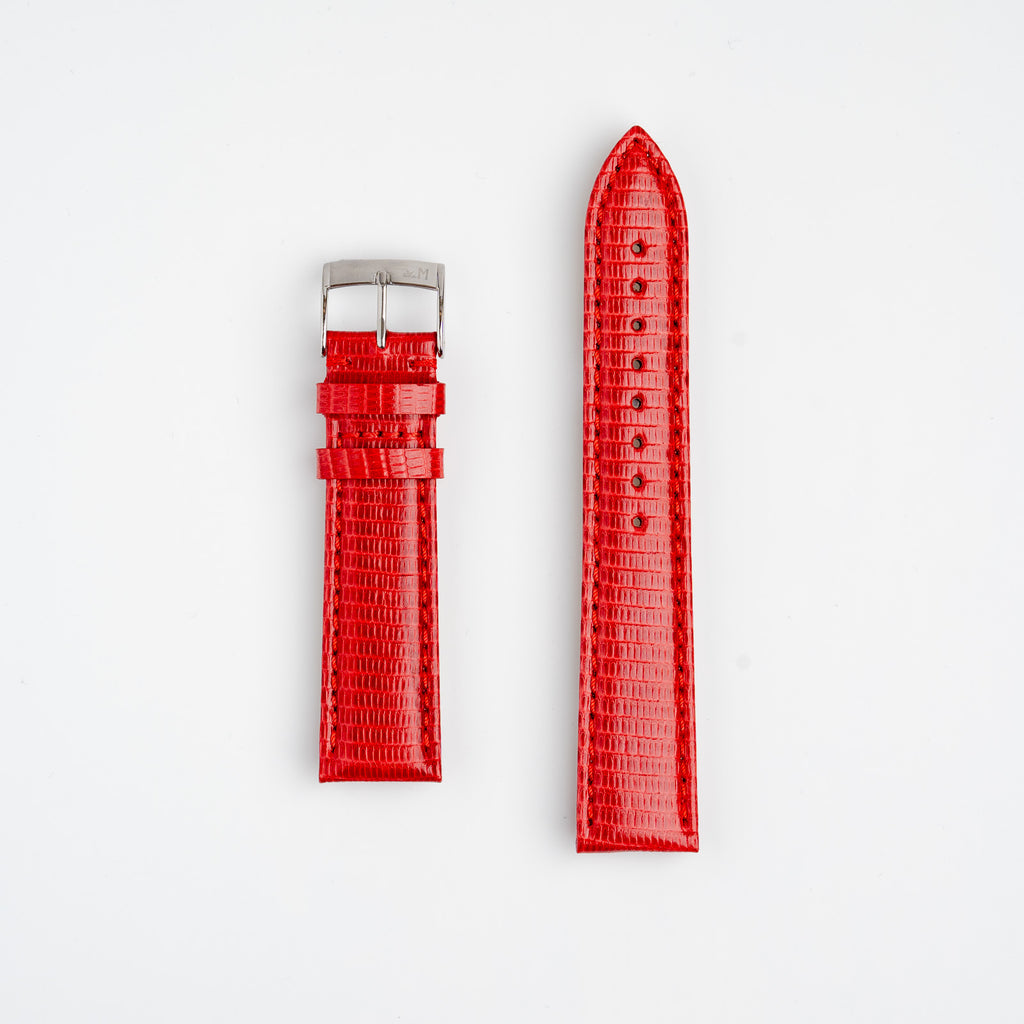 Violino Lizard Red Watch Strap, both pieces laid flat