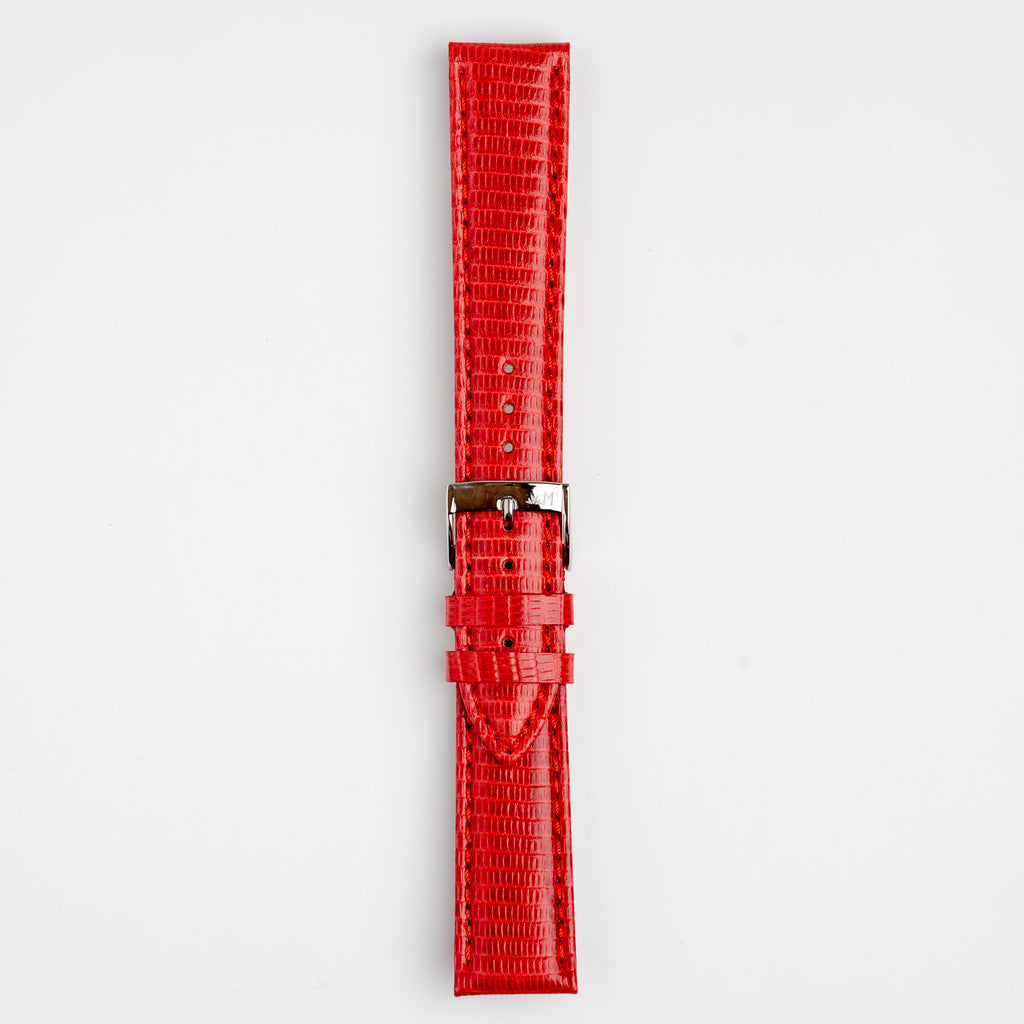 Violino Lizard Red Watch Strap, buckled up, front view