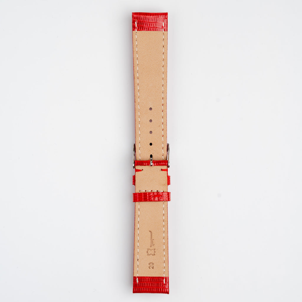 Violino Lizard Red Watch Strap, underside showing the lining