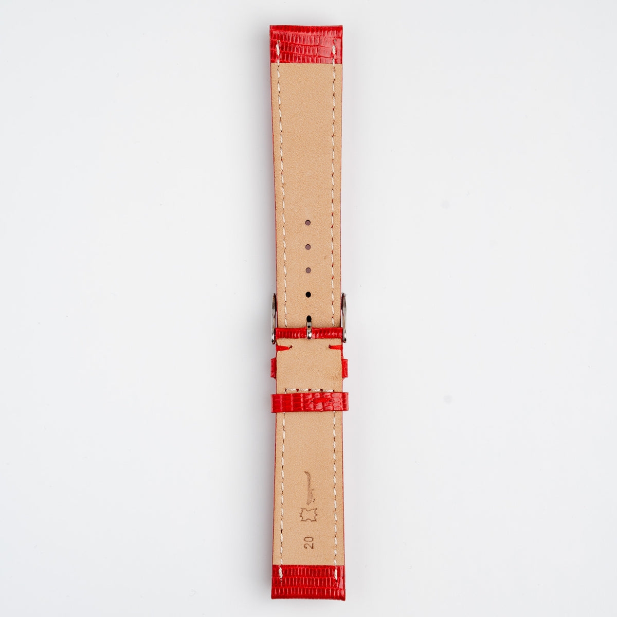 Violino Lizard Red Watch Strap, underside showing the lining