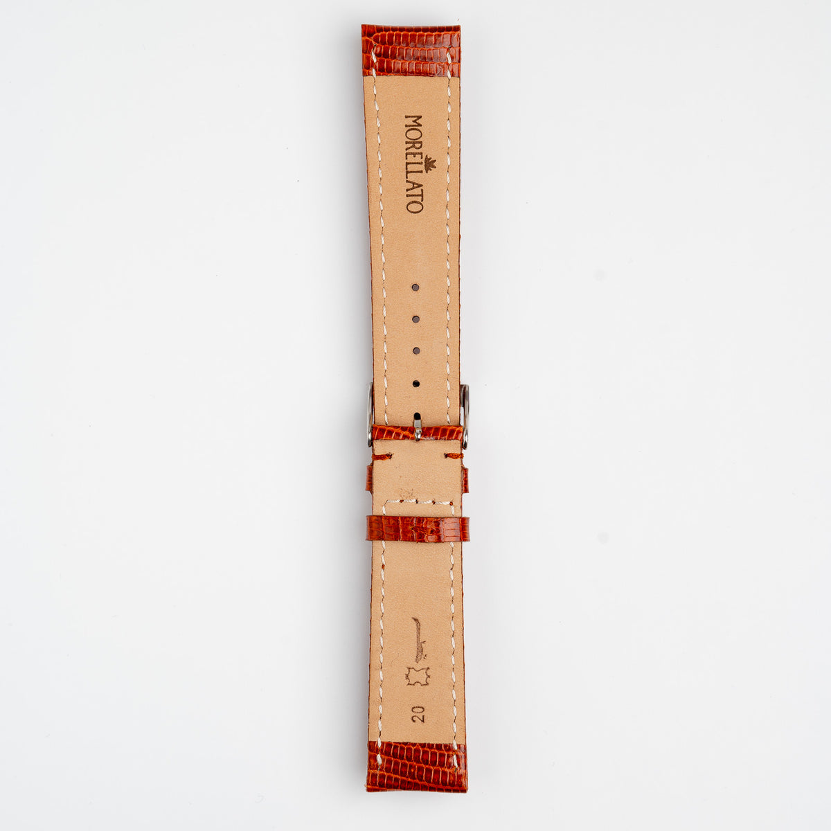 Violino Lizard Tan Watch Strap, underside showing the lining
