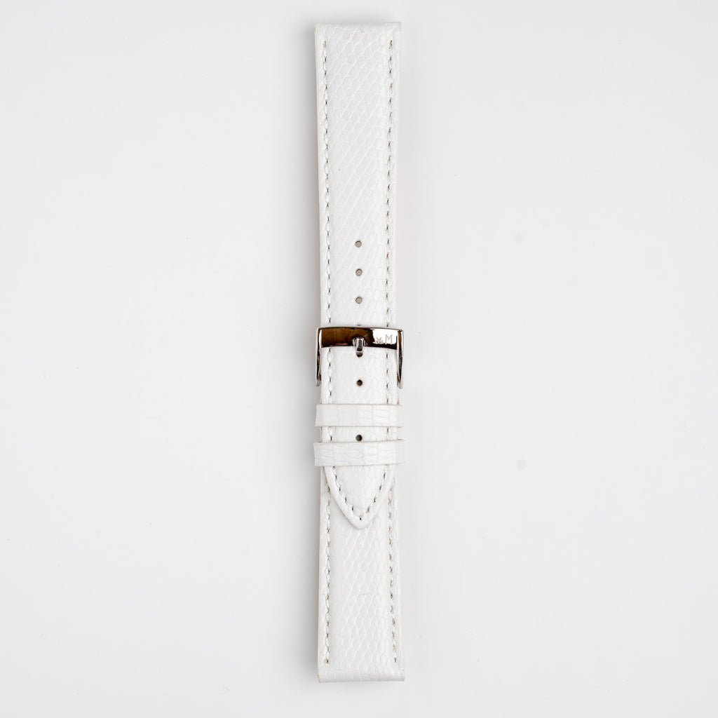 Violino Lizard White Watch Strap, buckled up, front view