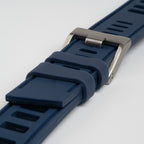 Submerge ISO Dive Navy Watch Strap, close-up of the buckle and keepers