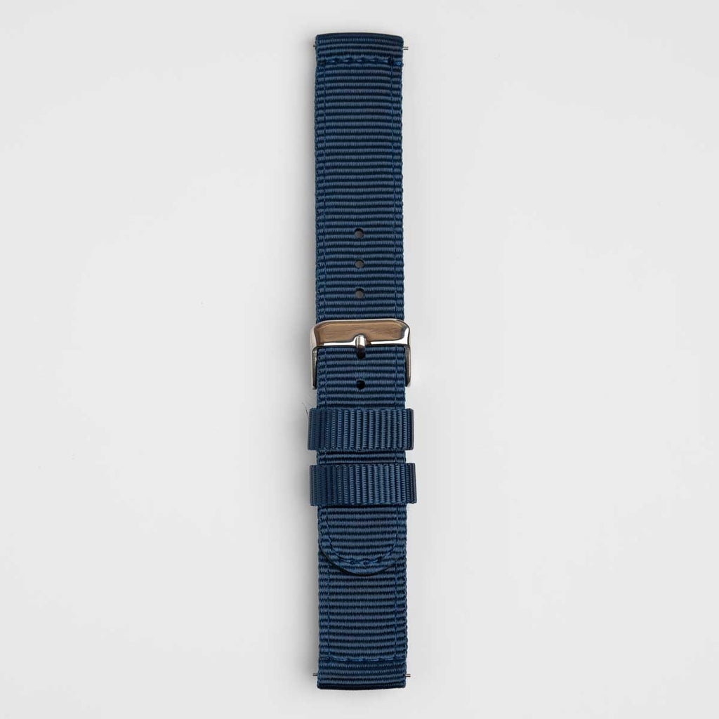 Nylon Quick Release Navy Watch Strap, buckled up, front view