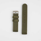Nylon Quick Release Olive Green Watch Strap, both pieces laid flat