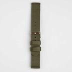 Nylon Quick Release Olive Green Watch Strap, buckled up, front view