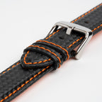 Anthracite Carbon Orange Watch Strap, close-up of the buckle and keepers