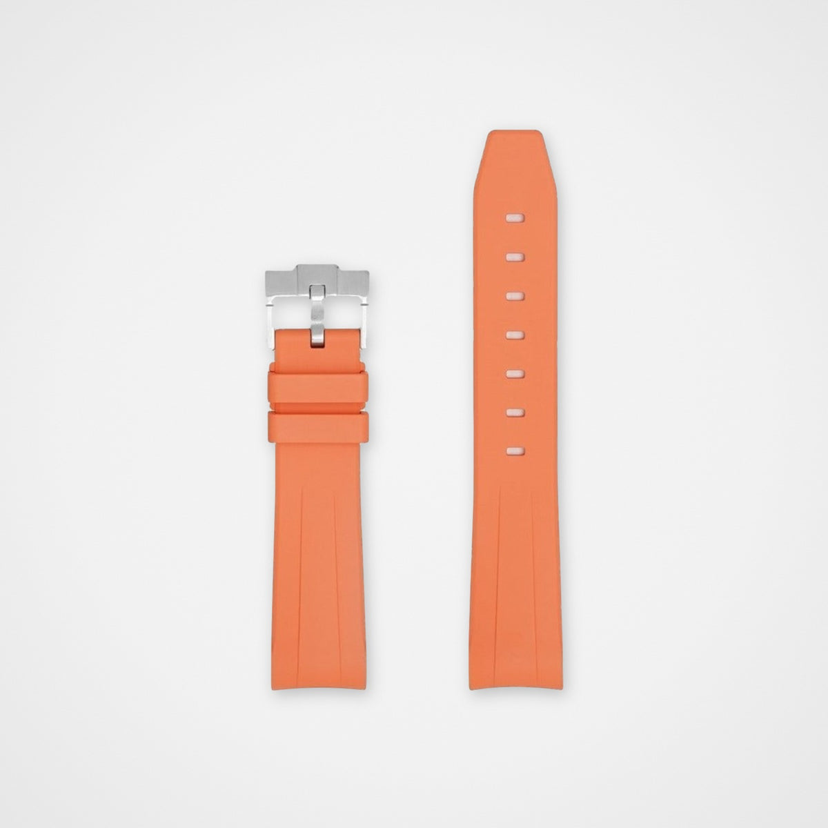 Orange Salcombe FKM rubber watch strap, both pieces laid flat