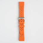 Hex FKM Quick Release Rubber Orange Watch Strap, buckled up, front view