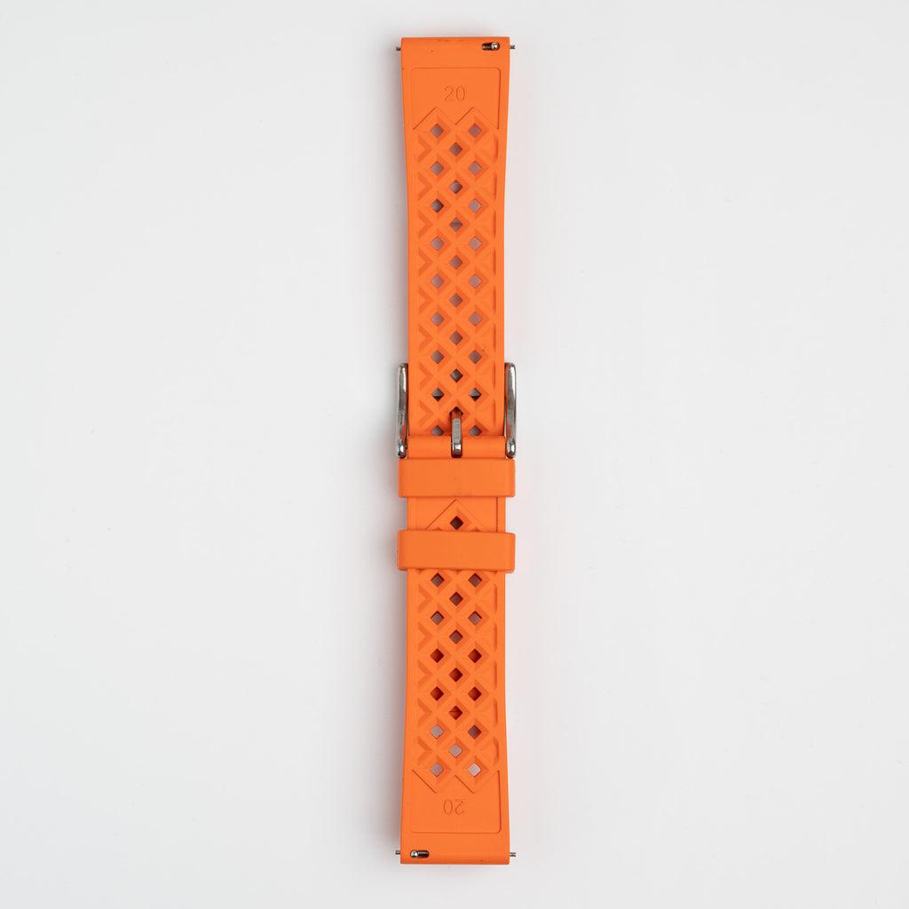 Hex FKM Quick Release Rubber Orange Watch Strap, underside showing the lining