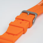 Submerge ND Limits Orange Watch Strap, close-up of the buckle and keepers