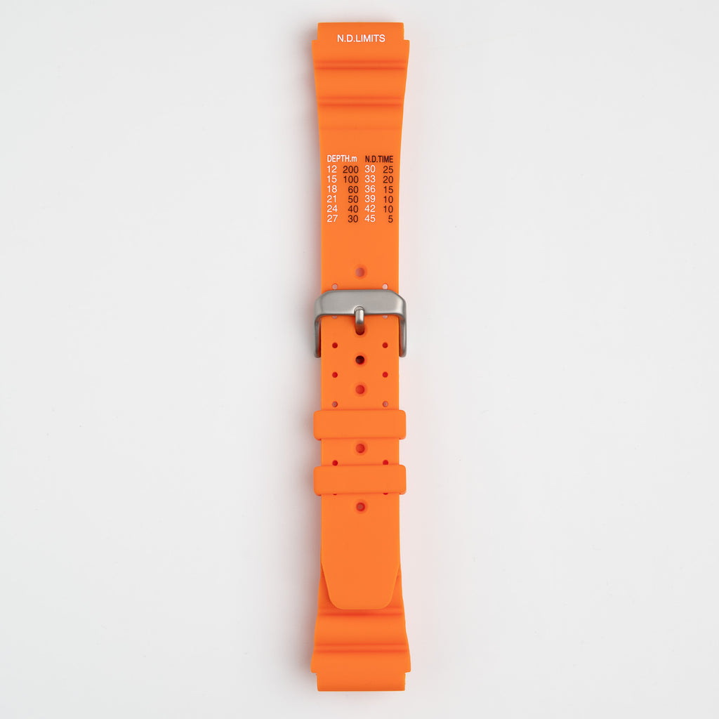 Submerge ND Limits Orange Watch Strap, buckled up, front view
