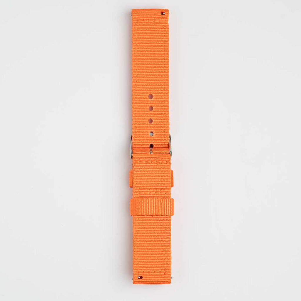 Nylon Quick Release Orange Watch Strap, underside showing the lining