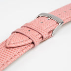 Autentico Lizard Pink Watch Strap, close-up of the buckle and keepers