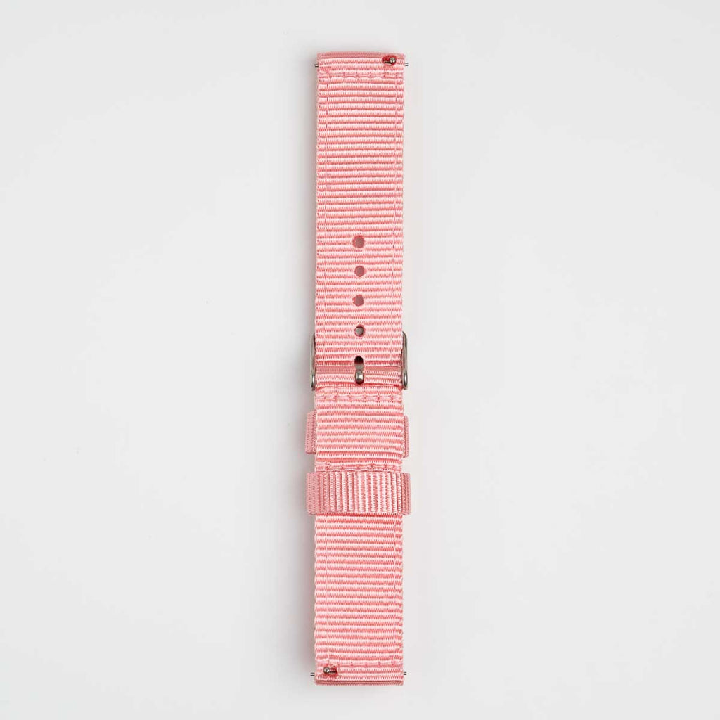 Nylon Quick Release Pink Watch Strap, underside showing the lining