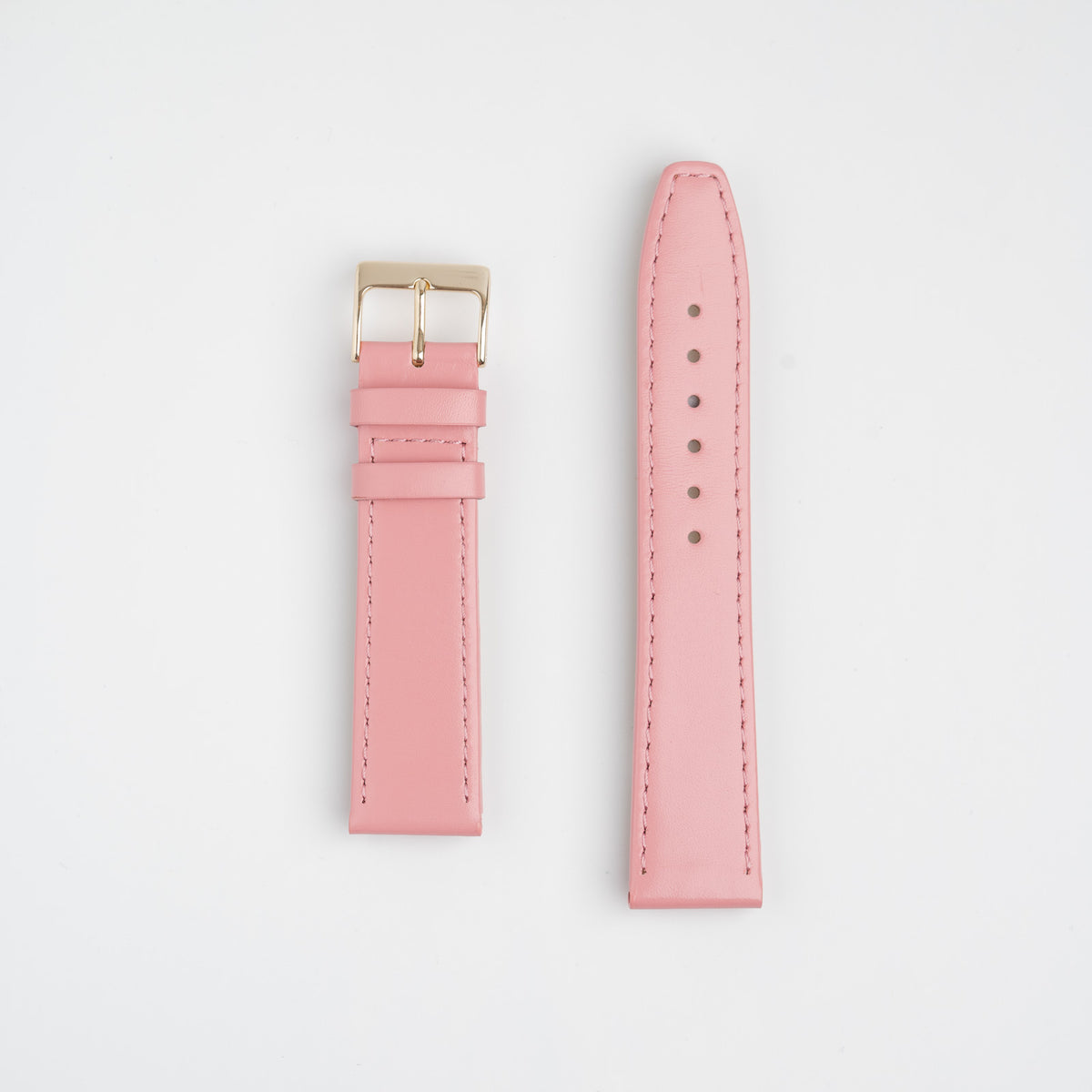 Timeless classic pink leather watch strap featuring a square end, enhanced with soft nubuck lining. Available in 12mm, 14mm, 16mm, 18mm, 20mm, 22mm