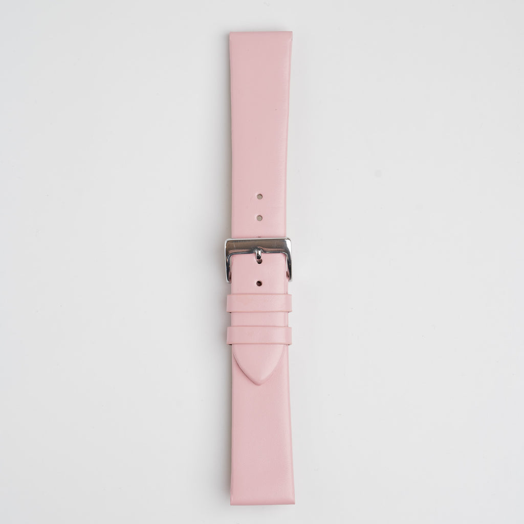 Windsor Smooth Pink Watch Strap, buckled up, front view