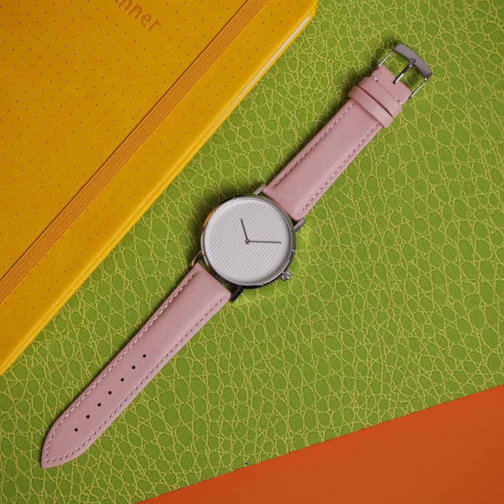 Mimic Eminence Quick Release Pink Watch Strap, shown on a watch