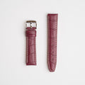 Purple Mayfair Alligator watch strap, laid flat with its buckle