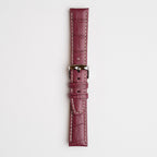 Purple Mayfair Alligator watch strap, buckled, front view