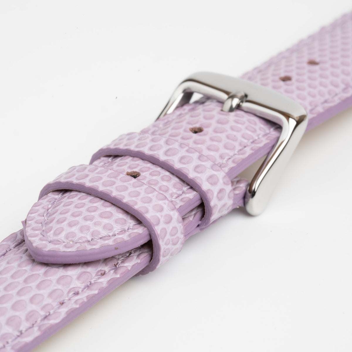 Windsor Pastel Purple Watch Strap, close-up of the buckle and keepers