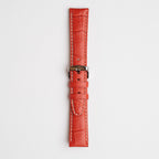 Red Mayfair Alligator watch strap, buckled, front view