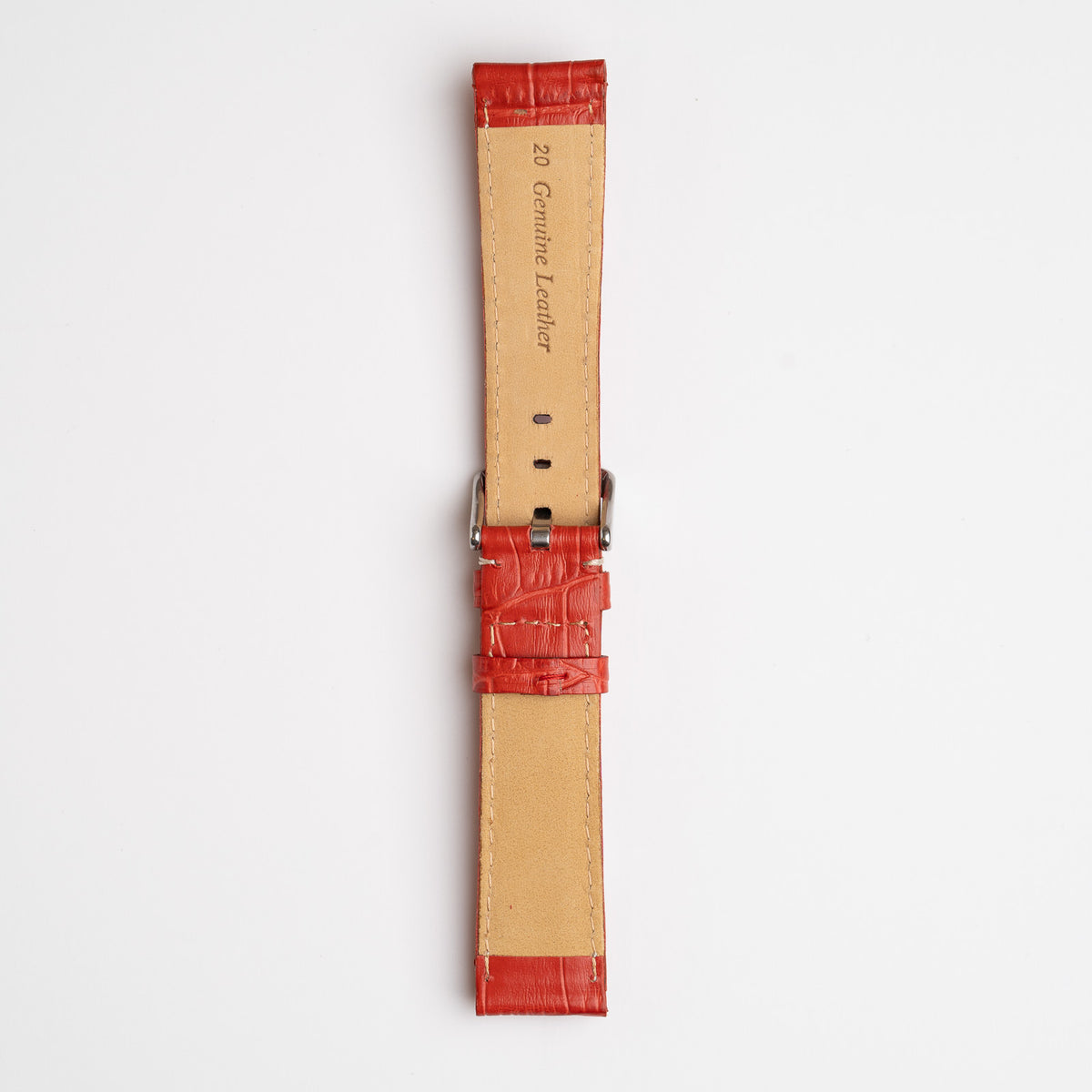 Red Mayfair Alligator watch strap, buckled, back view