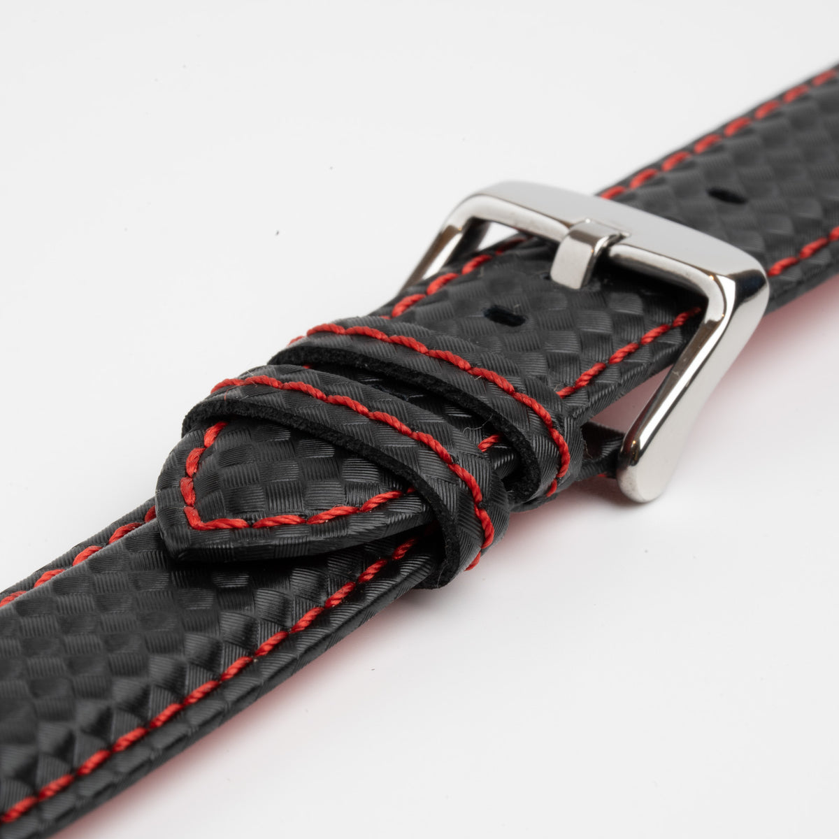 Anthracite Carbon Red Watch Strap, close-up of the buckle and keepers