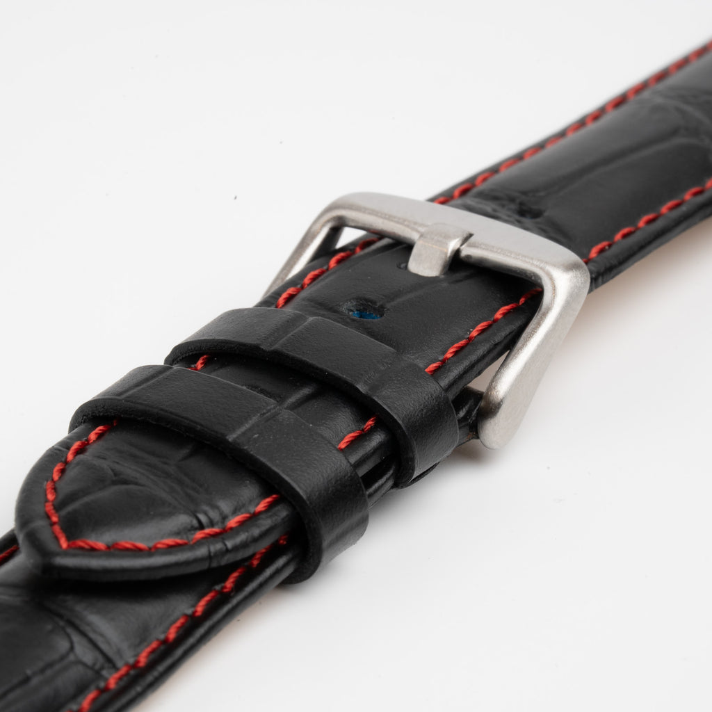 Silverstone Loop Quick Release Black Watch Strap, Red Stitch