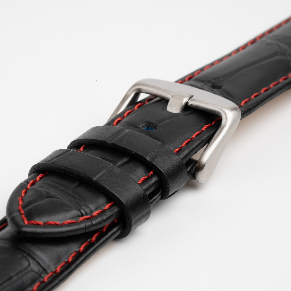 Silverstone Loop Quick Release Black Watch Strap, Red Stitch