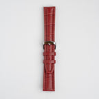 Red Mayfair Contour watch strap, buckled, front view
