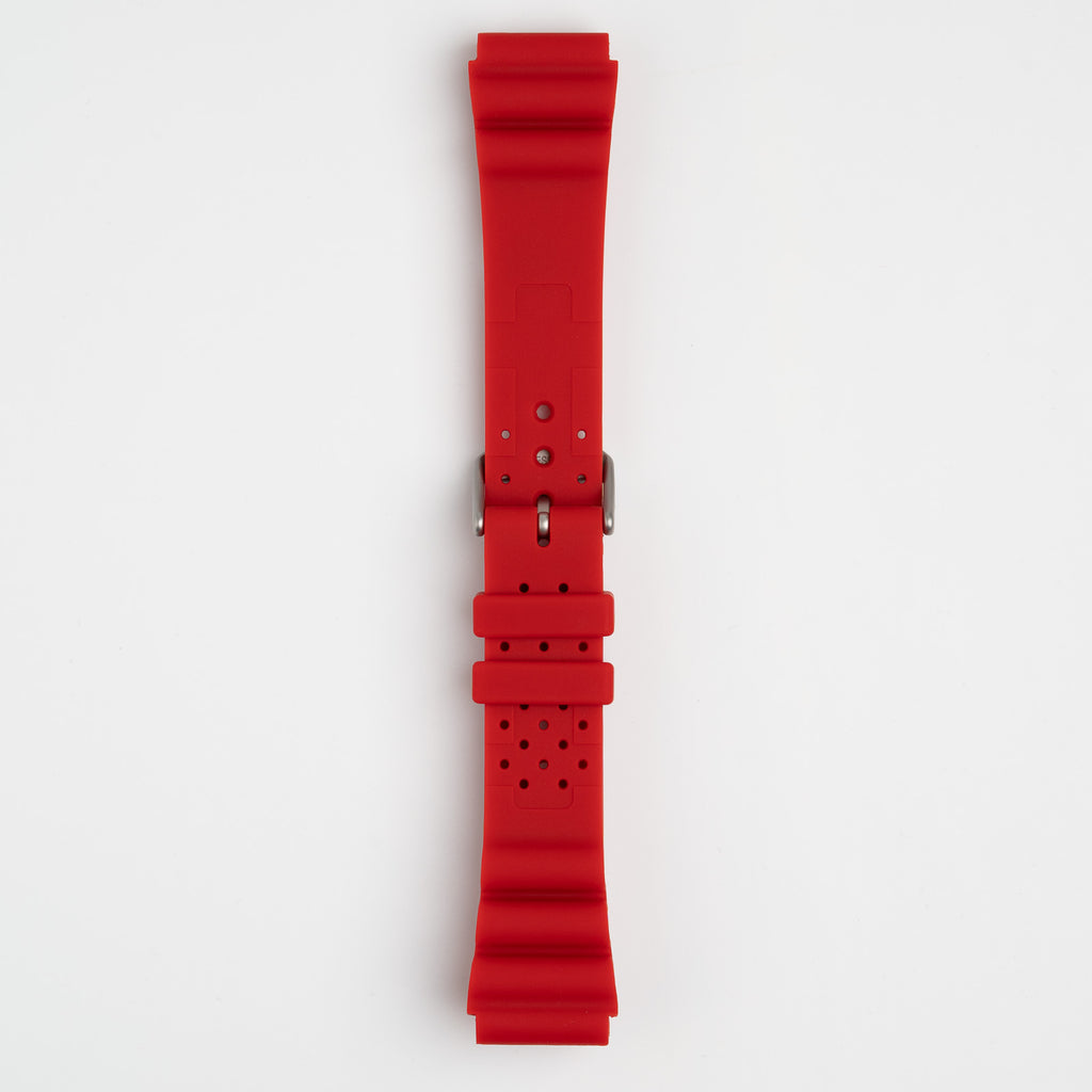Submerge ND Limits Red Watch Strap, buckled up, front view