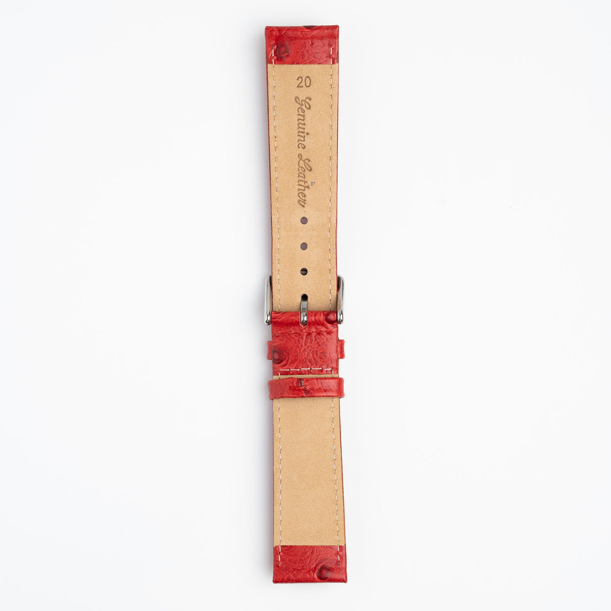 Sandbanks Ostrich Red Watch Strap, underside showing the lining