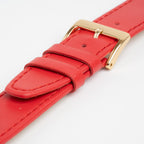 Red Mayfair Subtle watch strap, close-up of the buckle and keepers
