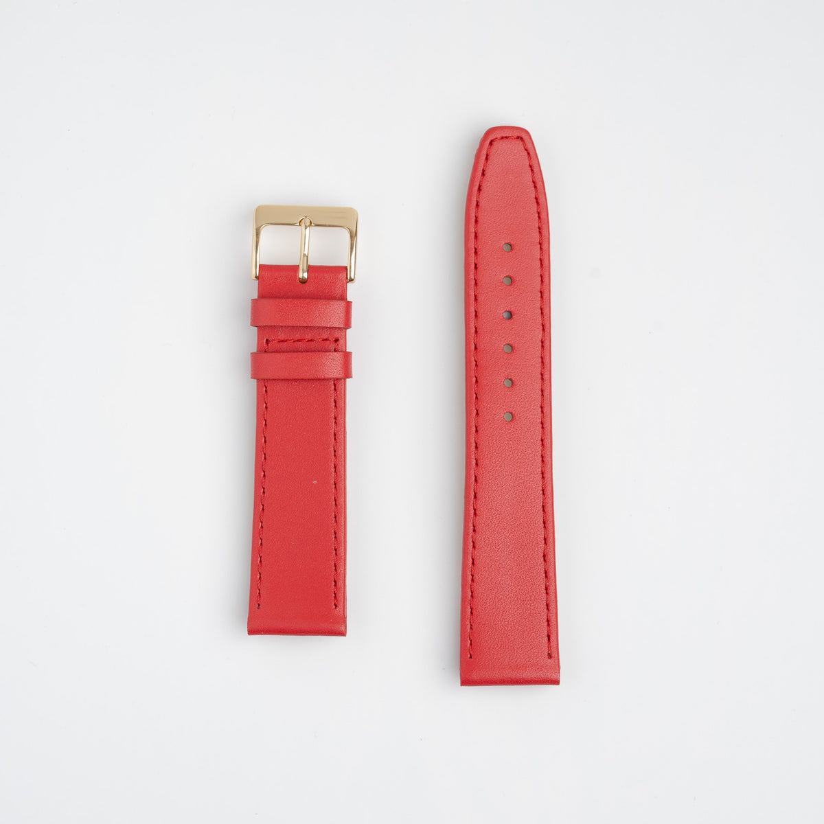Timeless classic red leather watch strap featuring a square end, enhanced with soft nubuck lining. Available in 12mm, 14mm, 16mm, 18mm, 20mm, 22mm