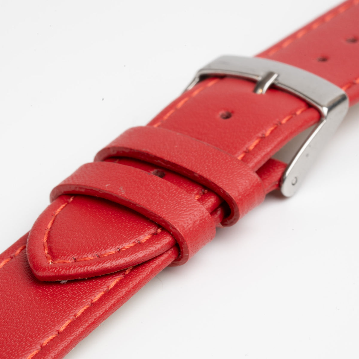 Red Mayfair Subtle Quick Release watch strap, close-up of the buckle and keepers