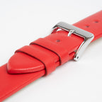 Windsor Smooth Red Watch Strap, close-up of the buckle and keepers